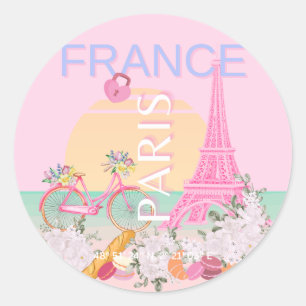 Paris, France, Travel Art, Preppy, Pastel, Pink Classic Round Sticker