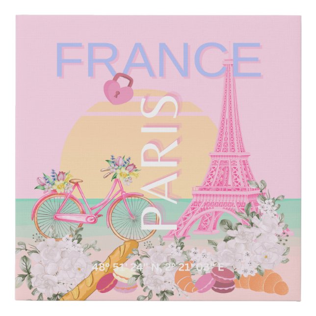 Paris, France, Travel Art, Preppy, Pastel, Pink Faux Canvas Print (Front)
