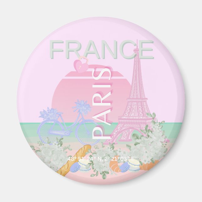 Paris, France, Travel Art, Preppy, Pastel, Pink Magnet (Front)