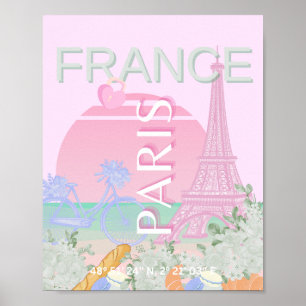 Paris, France, Travel Art, Preppy, Pastel, Pink Poster
