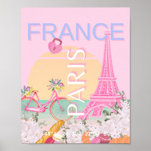 Paris, France, Travel Art, Preppy, Pastel, Pink Poster