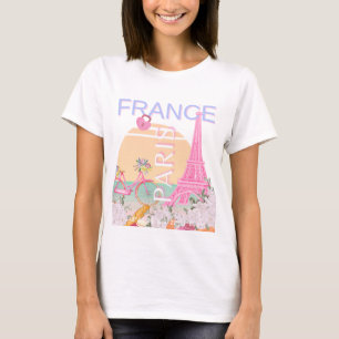 Paris, France, Travel Art, Preppy, Pastel, Pink T-Shirt