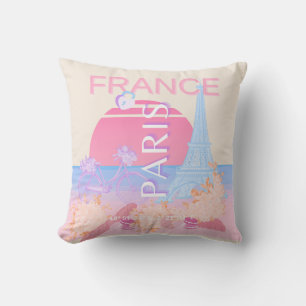 Paris, France, Travel Art, Preppy, Pastel Throw Pillow