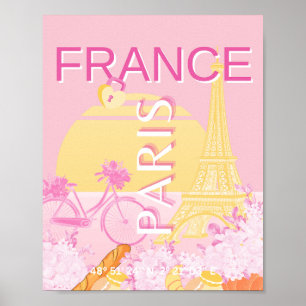 Paris, France, Travel Art, Preppy, Pink Poster