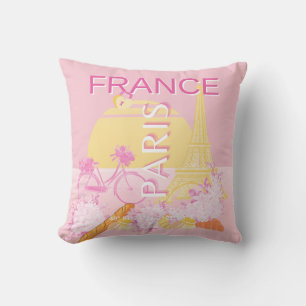 Paris, France, Travel Art, Preppy, Pink Throw Pillow
