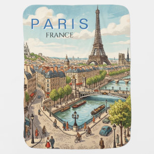 Paris France Travel Art Vintage Baby Blanket