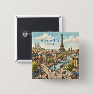 Paris France Travel Art Vintage Button