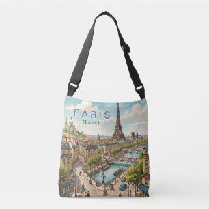 Paris France Travel Art Vintage Crossbody Bag
