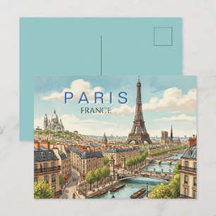 Paris France Travel Art Vintage Holiday Postcard