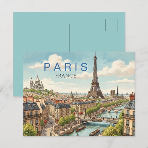 Paris France Travel Art Vintage Holiday Postcard