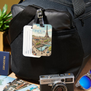 Paris France Travel Art Vintage Luggage Tag