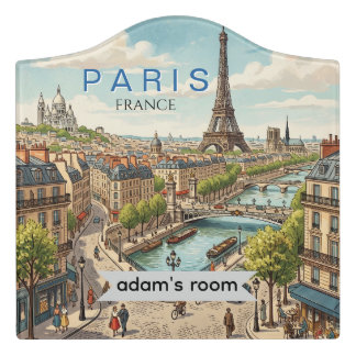 Paris France Travel Art Vintage | Personalize Door Sign
