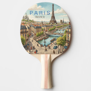 Paris France Travel Art Vintage Ping Pong Paddle