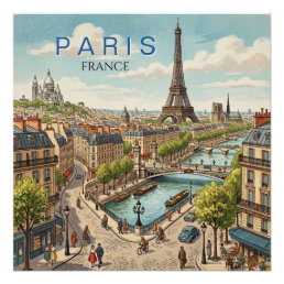 Paris France Travel Art Vintage Poster