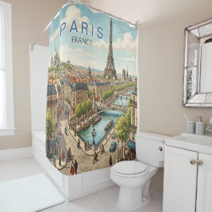 Paris France Travel Art Vintage Shower Curtain