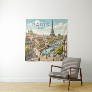Paris France Travel Art Vintage Tapestry