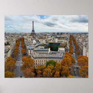 Paris France Travel Eiffel Tower Golden Autumn Poster
