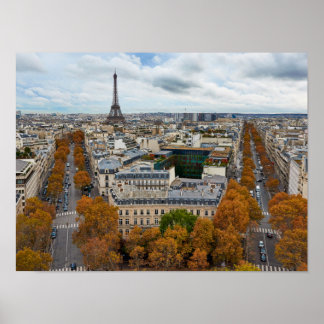 Paris France Travel Eiffel Tower Golden Autumn Poster