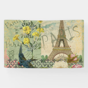 Paris France Travel Vintage Antique Art Painting Banner