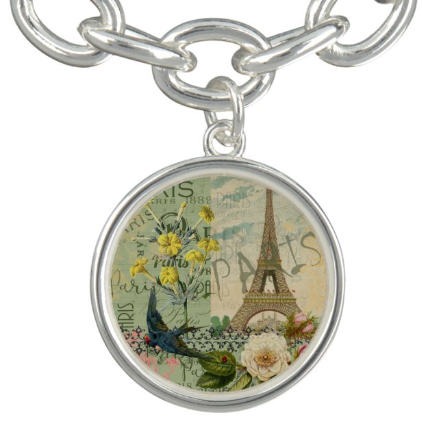 Paris France Travel Vintage Antique Art Painting Bracelet (Design)