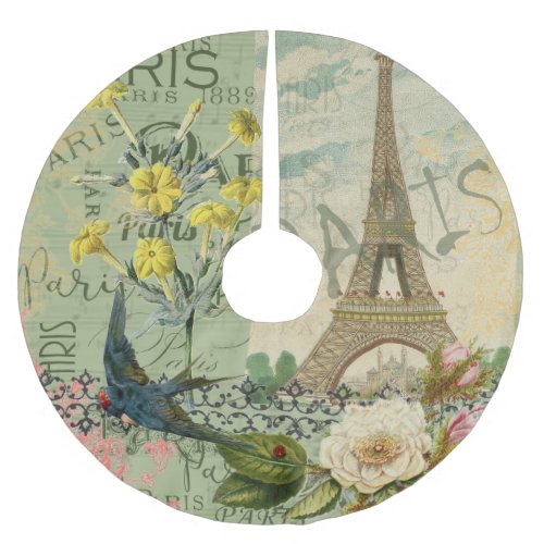 Paris France Travel Vintage Antique Art Painting Brushed Polyester Tree Skirt