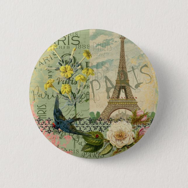 Paris France Travel Vintage Antique Art Painting Button (Front)