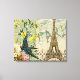 Paris France Travel Vintage Antique Art Painting Canvas Print
