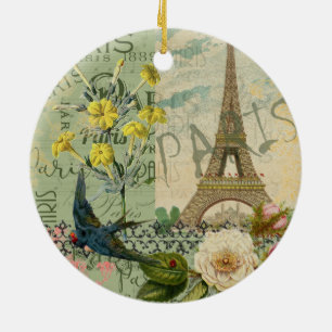 Paris France Travel Vintage Antique Art Painting Ceramic Ornament