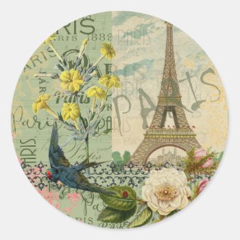 Paris France Travel Vintage Antique Art Painting Classic Round Sticker by antiqueart at Zazzle