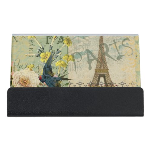 Paris France Travel Vintage Antique Art Painting Desk Business Card Holder