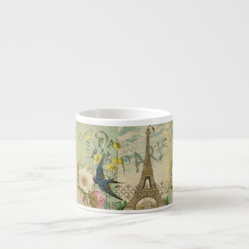 Paris France Travel Vintage Antique Art Painting Espresso Cup