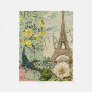 Paris France Travel Vintage Antique Art Painting Fleece Blanket
