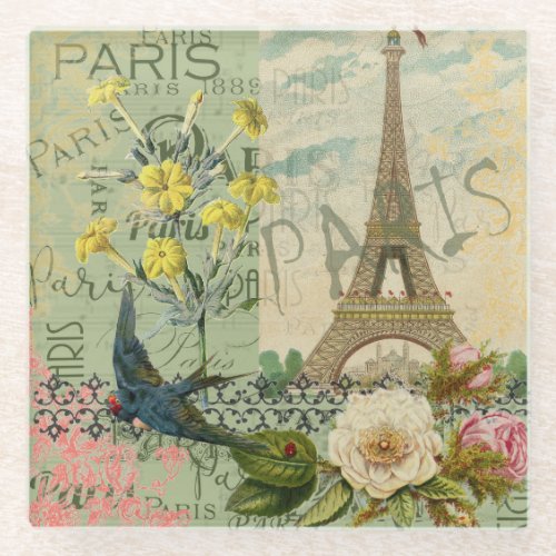 Paris France Travel Vintage Antique Art Painting Glass Coaster