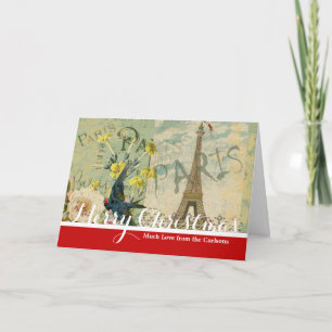 Paris France Travel Vintage Antique Art Painting Holiday Card