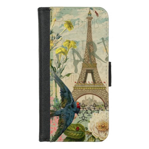 Paris France Travel Vintage Antique Art Painting iPhone 87 Wallet Case