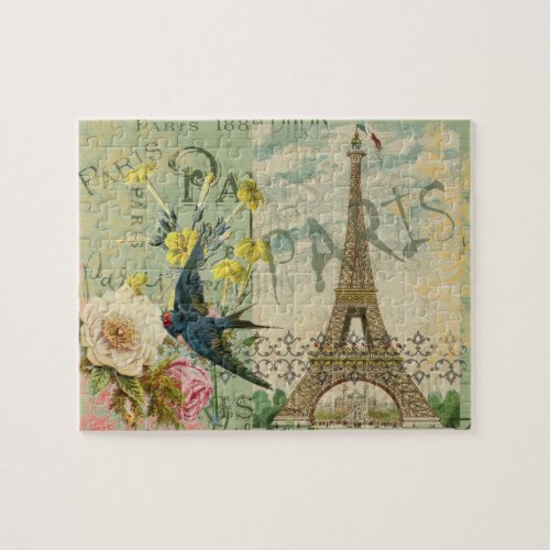 Paris France Travel Vintage Antique Art Painting Jigsaw Puzzle