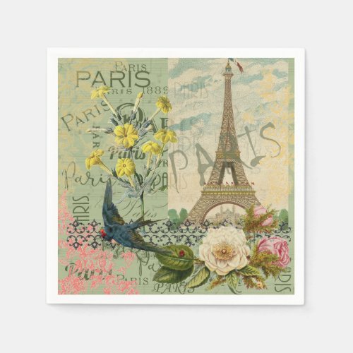 Paris France Travel Vintage Antique Art Painting Napkins