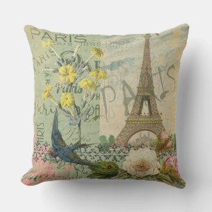 Paris France Travel Vintage Antique Art Painting Outdoor Pillow