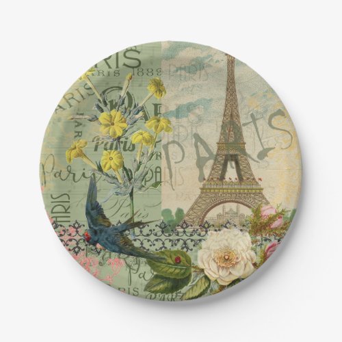 Paris France Travel Vintage Antique Art Painting Paper Plates