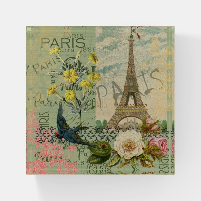 Paris France Travel Vintage Antique Art Painting Paperweight (Front)