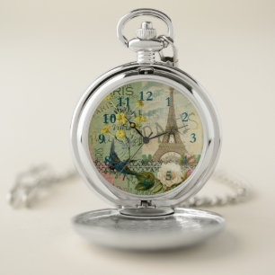 Paris France Travel Vintage Antique Art Painting Pocket Watch