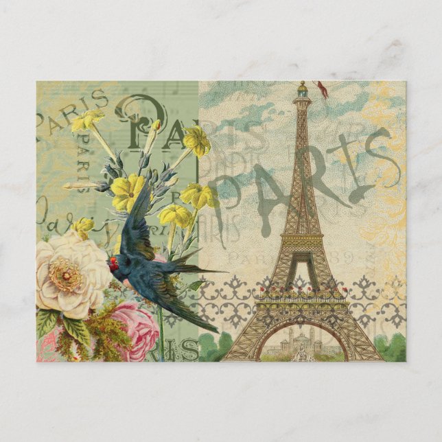 Paris France Travel Vintage Antique Art Painting Postcard (Front)
