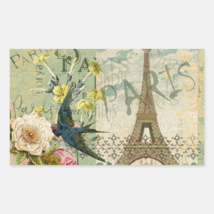 Paris France Travel Vintage Antique Art Painting Rectangular Sticker