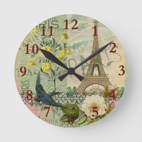 Paris France Travel Vintage Antique Art Painting Round Clock