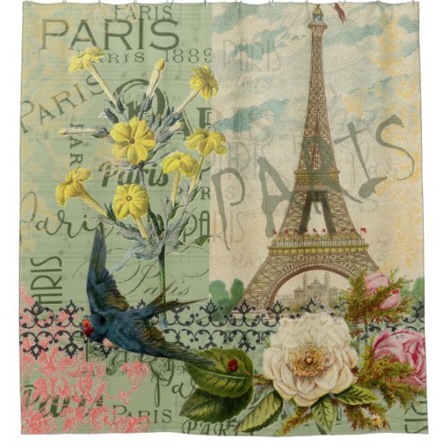 Paris France Travel Vintage Antique Art Painting Shower Curtain