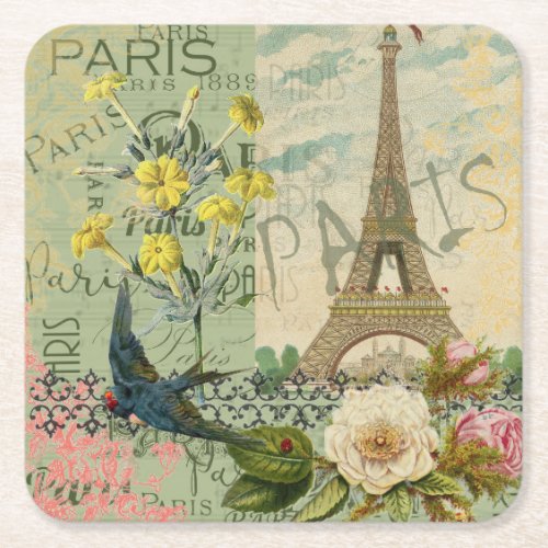 Paris France Travel Vintage Antique Art Painting Square Paper Coaster