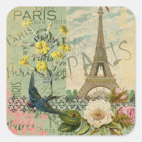 Paris France Travel Vintage Antique Art Painting Square Sticker