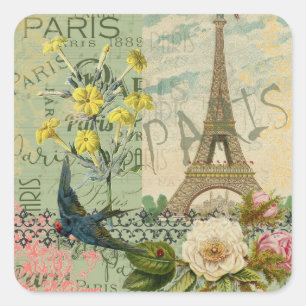 Paris France Travel Vintage Antique Art Painting Square Sticker