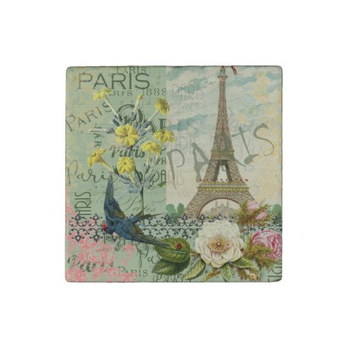 Paris France Travel Vintage Antique Art Painting Stone Magnet