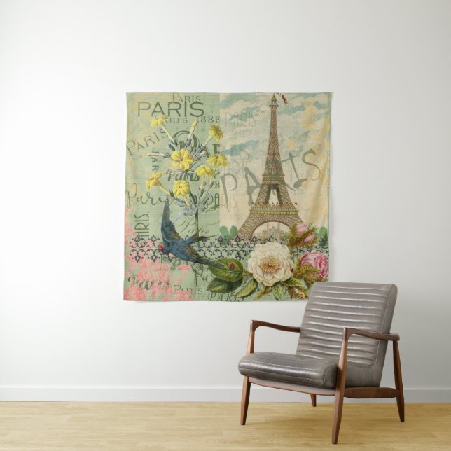 Paris France Travel Vintage Antique Art Painting Tapestry (In Situ)